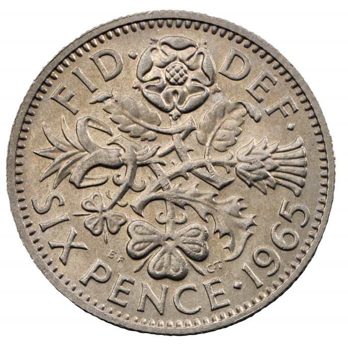 Queen Elizabeth II 1965 Sixpence